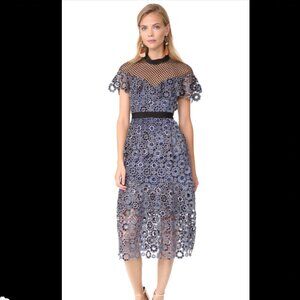Self-Portrait Yoke Frill Lace Guipure Midi Cocktail Dress